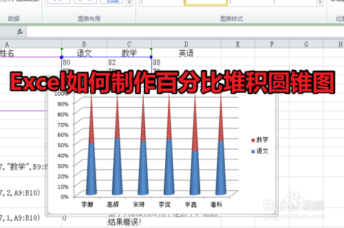 Excel怎么做出百分比堆積圓錐圖