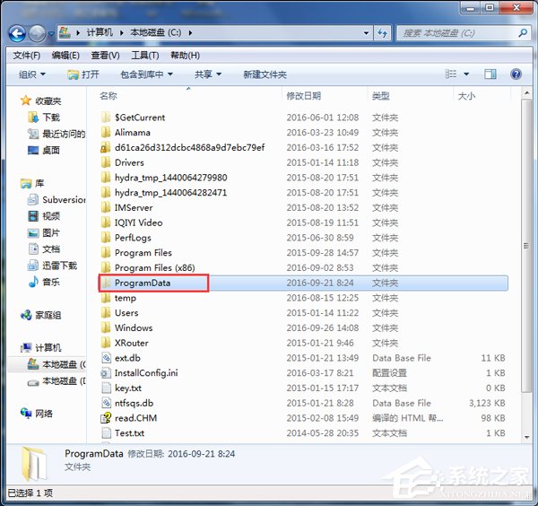 Win7系統(tǒng)如何查找C盤中的ProgramData文件夾?