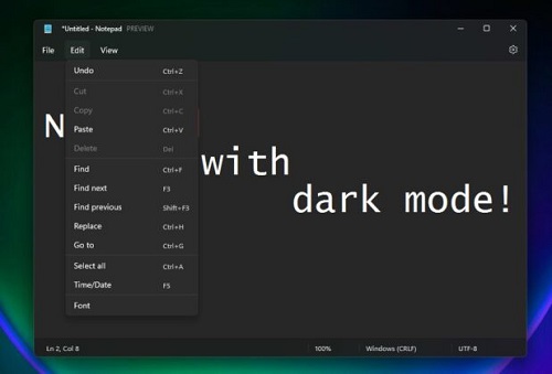 微軟 Win11 預覽版全新 UI 記事本上手體驗：升級下拉菜單，黑暗模式終到