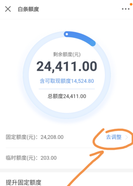 京東金融APP調(diào)整白條固定額度的操作過程